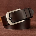 Close-up of dark brown genuine leather belt with a brushed metal buckle on suede background - Silver Buckle Dark Coffee (40128)