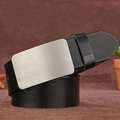 Detailed macro view of black leather belt with silver brushed metal pin buckle - Silver Buckle Black (40129)