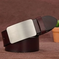 Close-up of a brown genuine leather belt with a brushed metal pin buckle for men - Silver Buckle Dark Coffee (40129)
