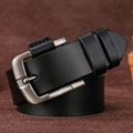 Close-up of black leather belt with silver needle buckle on brown velvet background - Silver Buckle Black (40125)