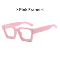 Pink chunky square frame eyeglasses with thick temples in a retro minimalist style - Pink Frame Clear Lens