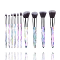 10-piece makeup brush set featuring rainbow crystal handles and gradient fiber bristles - 10Pcs White Handle Brown Bristles