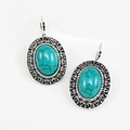 Vintage bohemian turquoise drop earrings with silver ethnic hollow patterns - Hollow Oval Blue Turquoise