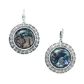Bohemian silver earrings with colorful abalone shell inlay and Greek key engraving - Round Abalone Shell
