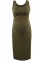 Olive green sleeveless maternity midi dress with side ruching for a slim fit look - Army Green