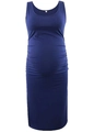 Sleeveless dark blue maternity midi dress with ruched side details and a round neck - S / Blue