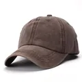 Detail view of brown vintage washed cotton baseball cap with reinforced stitching and eyelets - Adjustable / Dark Coffee