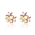 Floral stud earrings featuring purple, pink and white flowers with pearls on gold base - Copper / Gold Plated Copper