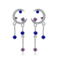 Starry moon drop earrings with blue purple zircons on a minimalist silver metal base - Copper / White Gold Plated Copper