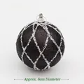 8cm black matte Christmas ball ornament with silver glitter grid pattern and hanging loop - Type A (8cm Grid Glitter Ball)