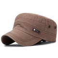Men's dark brown washed cotton flat top military cap with SPORT tag and side vents - Adjustable / Brown