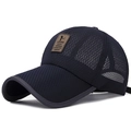 Cappellino da baseball traspirante in rete blu navy con visiera lunga e patch in pelle - Regolabile / Blu Notte