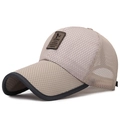 Khaki mesh baseball cap with long brim and brown leather EDIKO brand patch - Adjustable / Beige