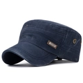 Dark blue washed cotton cadet cap for men with metal Sport badge and side eyelets - Adjustable / Blue