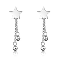 Star tassel drop earrings in polished silver finish featuring delicate chain drapes - White Gold Plated Copper / Silver