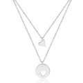 Double-layered silver necklace with heart and round cut-out pendant on white background - Silver
