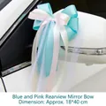 Nœud de miroir voiture mariage bleu et rose avec dentelle et rubans 18x40cm - Bleu Rose