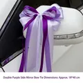 Nœud de voiture de mariage violet avec dentelle pour rétroviseur et poignée de porte - Violet Bicolore