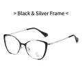Occhiali anti-luce blu cat-eye con montatura in metallo nero e argento opaco - Nero e Argento