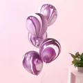 Detail of five purple and white marble agate latex balloons with high glossy finish - 10" / Purple Agate Pattern