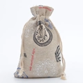 Linen drawstring jewelry bag in beige with vintage French print and bird seal - Blue Tower