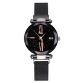 Starry sky watch with black mesh magnetic strap and multifaceted cut glass dial - Black