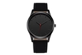 Minimalist black quartz watch for men with matte metal case and red second hand - Black