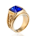 Vintage gold men's dragon ring featuring a square blue gemstone inlay on a white background - US 13 / Gold / Royal Blue Zirconia