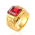Men's vintage gold dragon ring with large rectangle red gemstone and embossed details - US 9 / Gold Red Gem