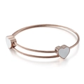 Rose gold steel cable bracelet featuring dual white heart shell accents on a white background - Rose Gold (KB108602-K)