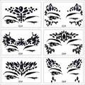 Detail view of six black facial gemstone sticker designs for eyes and forehead - Set 21