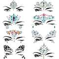Detailed grid view of eight assorted face rhinestone sticker designs in various colors - Set 18