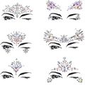 Detail of six iridescent crystal face jewels and forehead rhinestones for makeup looks - Set 35