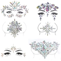 Detailed set of six holographic face and chest rhinestone stickers for festive body art - Set 40