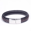 Herrenarmband aus geflochtenem schwarzem und braunem Leder mit poliertem Silbermetallverschluss - Stahlverschluss Mehrschichtig Kaffee Schwarz Leder