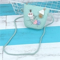 Kids mint green woven straw shoulder bag with cute caterpillar and mushroom decor - Single Bag / Light Blue Zircon