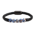 Pulsera de cuero negro trenzado con piedras imperiales y cierre magnético negro - Azul