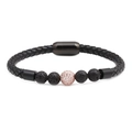 Mens black leather bracelet with volcanic stone beads and rose gold zircon ball charms - Leather/Lava Stone/Stainless Steel/Zirconia / Lava Stone + Gold White Zircon Ball (16)