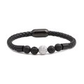 Men's braided leather bracelet with lava stone beads and micro-pave zircon sphere - Leather/Lava Stone/Stainless Steel/Zirconia / Lava Stone + Platinum White Zircon Ball (15)
