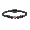 Men's black braided leather bracelet with lava stones and rose gold zircon sphere charm - Leather/Lava Stone/Stainless Steel/Zirconia / Lava Stone + Rose Gold Zirconia Ball (11)