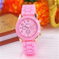 Orologio Geneva rosa con cinturino in silicone e cassa elegante in metallo dorato - Rosa