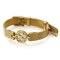 Elegant gold-plated stainless steel mesh bracelet featuring a hollow clover charm - Gold (KB108612-K)