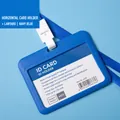 Dark blue horizontal ID badge holder made of PP material with matching blue neck lanyard - Horizontal - Dark Blue + Lanyard