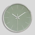 Orologio da parete moderno da 12 pollici verde salvia con lancette bianche e bordo argento - Argento Spazzolato Quadrante Grigio
