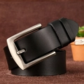 Detail of black genuine leather belt with brushed silver buckle on suede background - Silver Buckle Black (40127)
