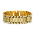 Hip-Hop-Goldarmband im Uhrenarmband-Stil mit funkelnden Kristallen besetzt - Gold