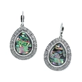 Bohemian silver drop earrings featuring iridescent abalone shell and Greek key pattern - Teardrop Abalone Shell