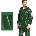 Completo antipioggia verde scuro spesso con giacca con cappuccio e pantaloni - Spessore 0.11mm / Verde Militare