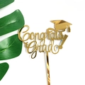 Golden mirror acrylic Congrats Grad cake topper with graduation cap design - Mortarboard Graduation Type A