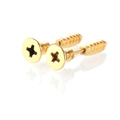 Detailed macro view of gold-plated stainless steel screw-shaped stud earrings in punk style - Gold